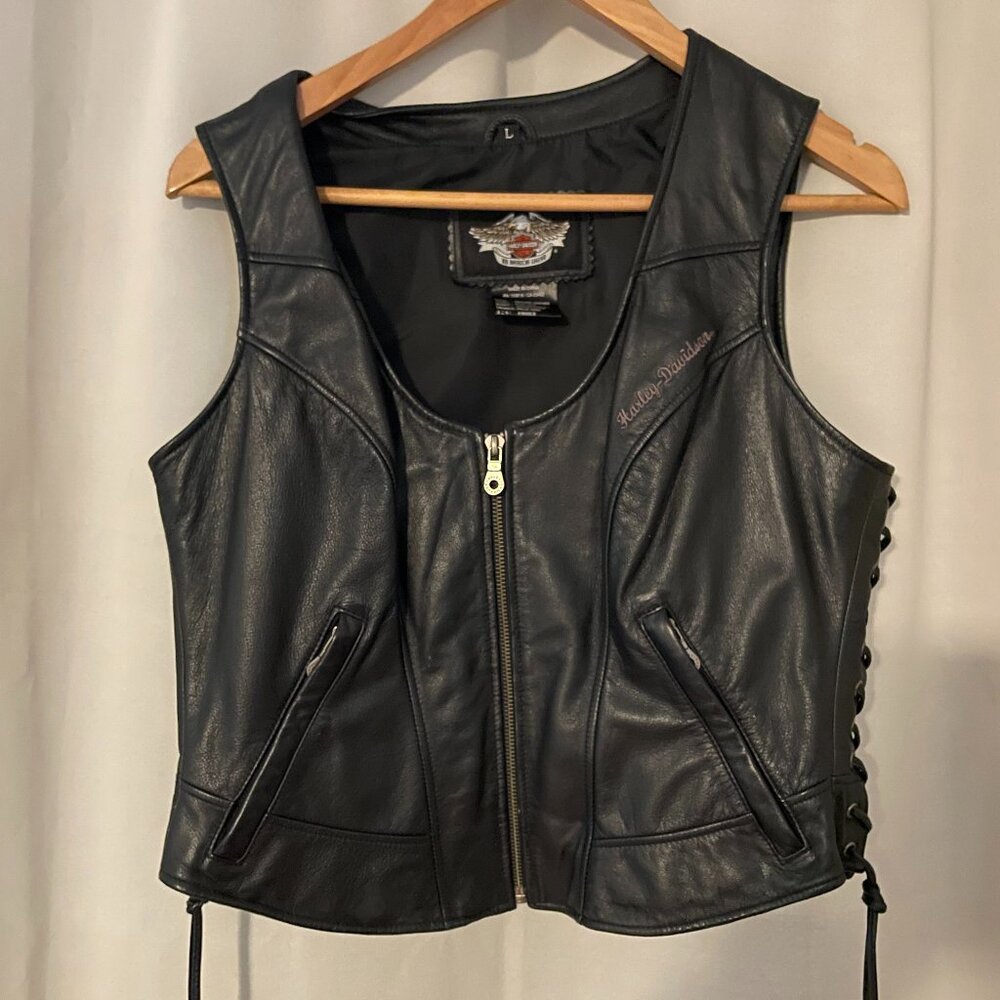 Harley-Davidson Black Leather Vest - Women's L